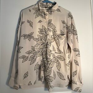 Zara Basic Ivory Leaf Print Blouse - Size Medium